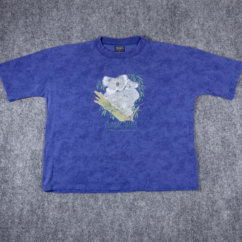 Aussie Themes Koala Boxy T-Shirt Large Blue Vintage Endangered Species Graphic
